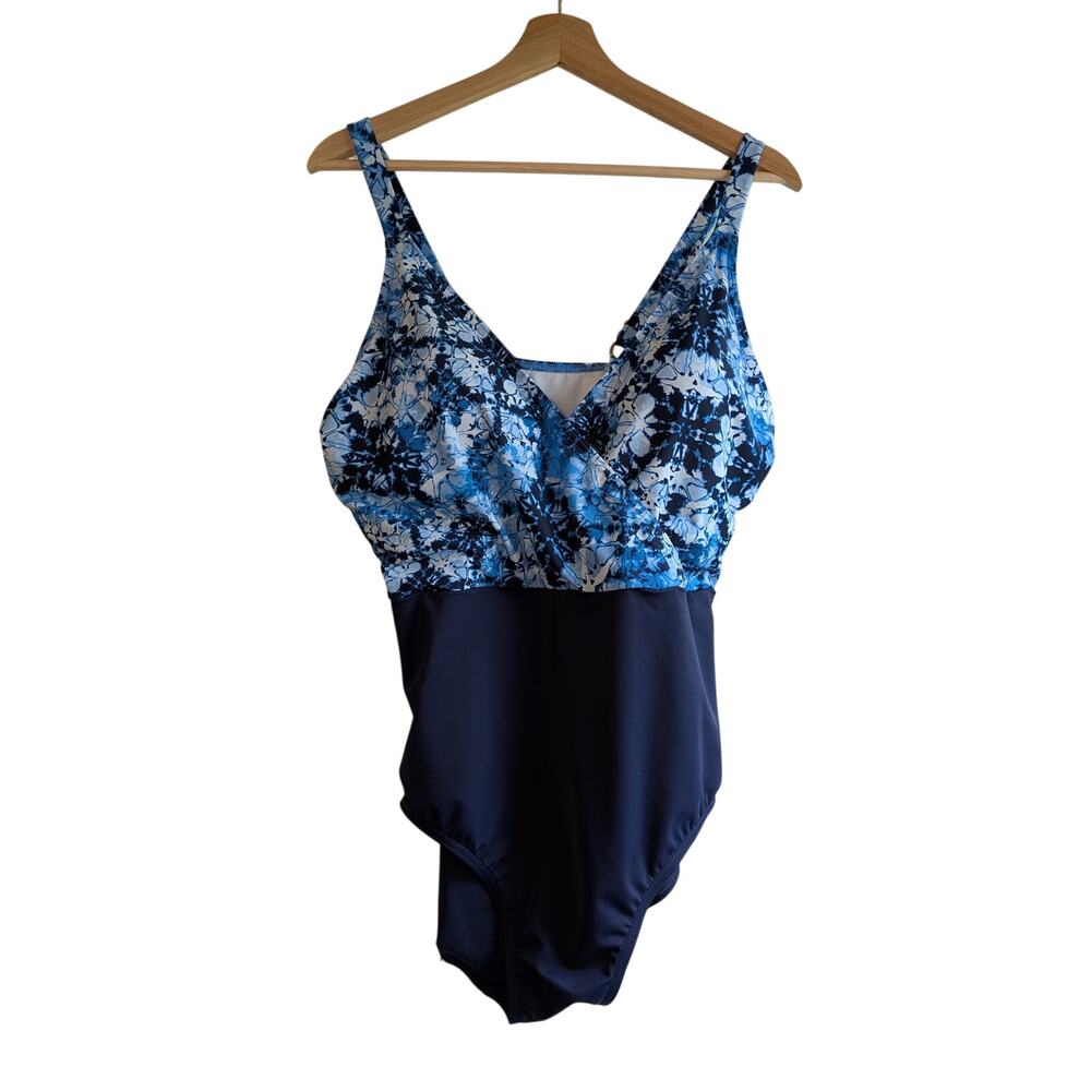 Miracle Brands Dreamsuit Slimming Tummy Control One Piece Swimsuit 16W Blue Navy